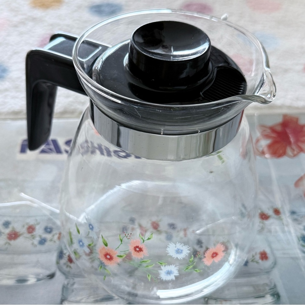 NEW Vintage Floral Glass Tea Set with Pitcher (G158/Storage) - Picture 7 of 9